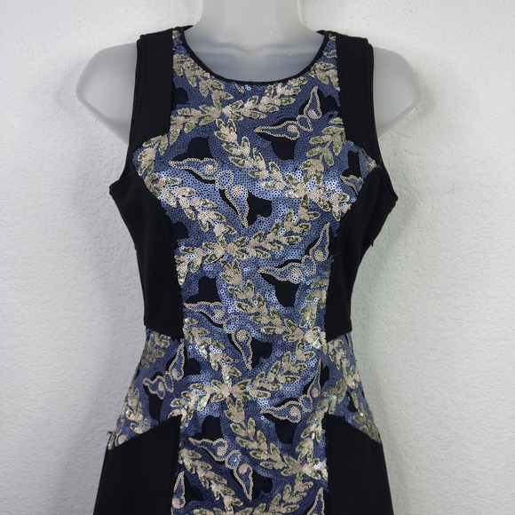 Hale Bob Dress Womens XS Black Blue Sequin Cocktail Formal Prom Dark Romantic - Picture 3 of 11